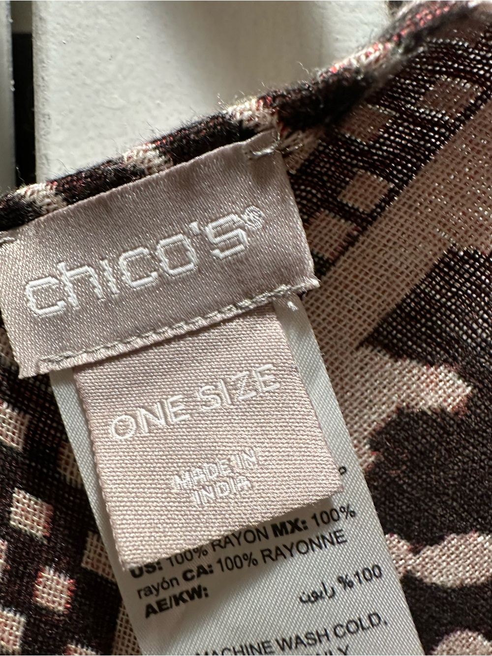 Chico's Open-Front Patterned Ruana in Rust, Black & Cream - Picture 2 of 5